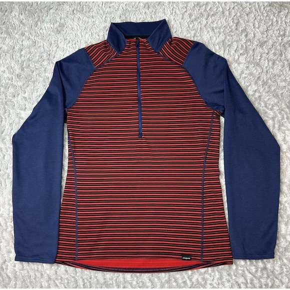 Patagonia Other - Patagonia Capilene Quarter Zip Pullover Mens S Red Striped Long Sleeve Outdoors